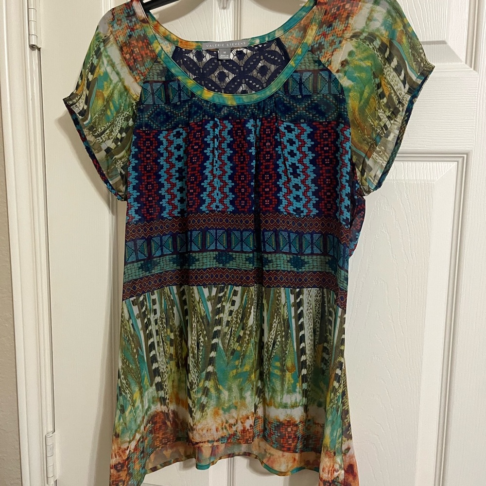 Valerie Stevens Blue and Green Graphic Blouse